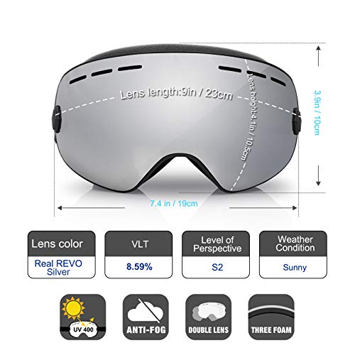 Gafas para esquí y snowboard para hombres y mujeres jóvenes con protección UV400 y antivaho con lentes duales para la nieve