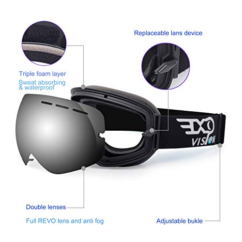 Gafas para esquí y snowboard para hombres y mujeres jóvenes con protección UV400 y antivaho con lentes duales para la nieve