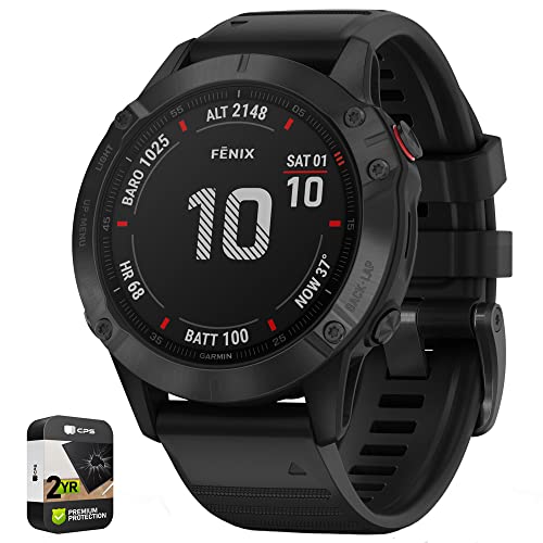 Garmin 010-02158-01 Fenix 6 PRO Multisport GPS Smartwatch Black with Black Band Bundle with 2 Year Accidental Repair and Extended Protection Plan