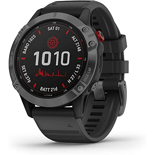 Garmin 010-02410-14 Fenix 6 Pro Solar Multisport GPS Smartwatch Slate Gray with Black Band Bundle with Fenix 6 Screen Protector