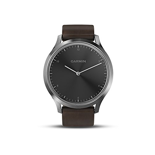 Garmin vívomove HR, Hybrid Smartwatch for Men and Women, Black/Silver with Leather Band, Large