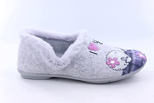 Garzon - Zapatillas Casa Cerrada para Mujer - Color: gris. Talla:39- Suela goma ANTIDESLIZANTE. Dibujo yoga flores