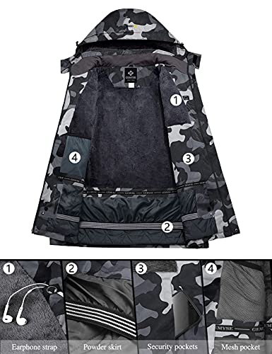 GEMYSE Chaqueta de Esquí Impermeable de Montaña para Hombre Abrigo de Invierno de Lana Antiviento con Capucha (Camuflaje 01,XL)