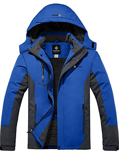 GEMYSE Chaqueta de Esquí Impermeable de Montaña para Hombre Abrigo de Invierno de Lana Antiviento con Capucha (Gris Azul,L)