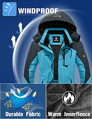 GEMYSE Chaqueta de Esquí Impermeable de Montaña para Mujer Abrigo de Invierno de Lana Antiviento con Capucha (Gris Azul Claro 01,M)