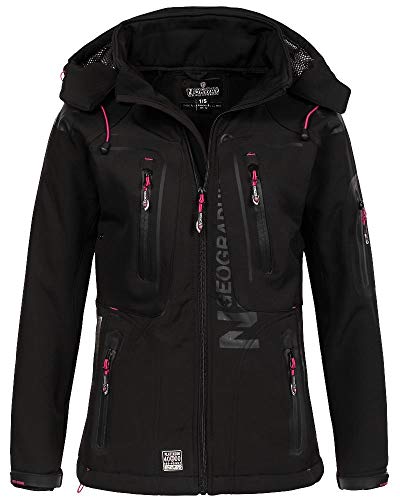 Geographical Norway – Chaqueta para mujer tejido softshell tassion capucha, cuello alto black/flashy pink L