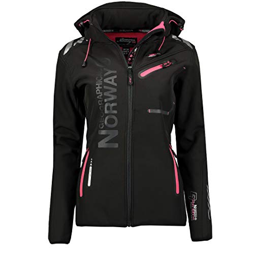 Geographical Norway REINE BELL - Chaqueta de invierno para mujer, forro polar con capucha para mujer, impermeable, manga larga, parka, Negro , L