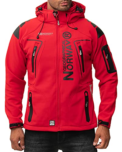 Geographical Norway Techno - Chaqueta flexible para hombre, con capucha desmontable, Hombre, color rojo, tamaño large