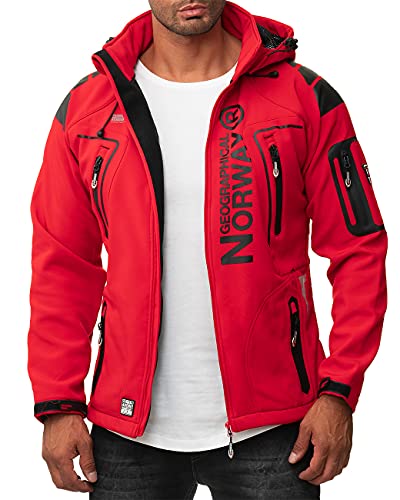 Geographical Norway Techno - Chaqueta flexible para hombre, con capucha desmontable, Hombre, color rojo, tamaño large