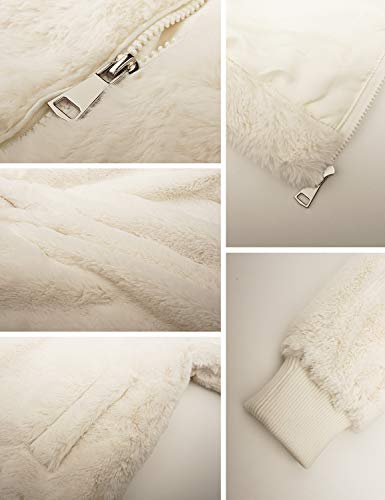Geschallino Abrigo de piel Sintética de lana para Mujer, Cálido Invierno y Otoño Mullido Chaqueta Sherpa con Capucha 1712014 Blanco L