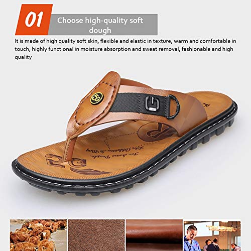 G&F Hombres Cuero Sandalias Dedo Pie Clip Verano Casual Plano Zapatos Caminar Suela Blanda Playa Antideslizante (Color : Brown, Size : 39)