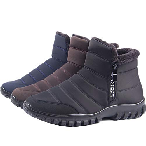 GILKUO Botas de Nieve Hombre Impermeable Zapatos de Invierno Botines Planos Forradas Calientes Comodas Zapatillas con Cremallera Negro Talla 43