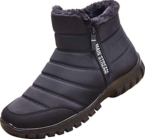 GILKUO Botas de Nieve Hombre Impermeable Zapatos de Invierno Botines Planos Forradas Calientes Comodas Zapatillas con Cremallera Negro Talla 44