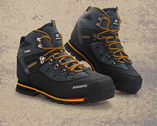 Gomnear de los Hombres Botas de montaña Alta Subida Trekking Zapatos Antideslizante Respirable Impermeable para Caminar Alpinismo (UK7.5/EU42, Amarillo Negro)