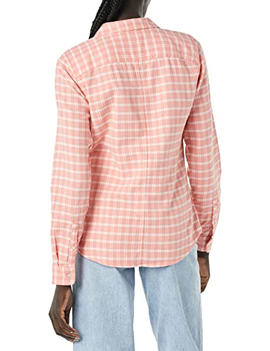 Goodthreads Brushed Flannel Drop-Shoulder Long-Sleeve Shirt Camisa, Rosa Coral, Cuadros Escoceses, XL