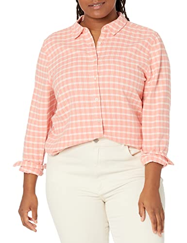 Goodthreads Brushed Flannel Drop-Shoulder Long-Sleeve Shirt Camisa, Rosa Coral, Cuadros Escoceses, XL