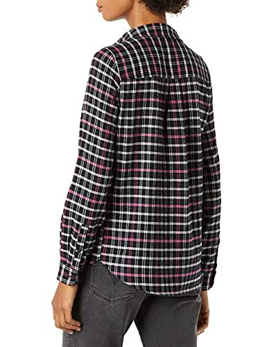 Goodthreads Brushed Flannel Popover Shirt Camisa, Negro/Rosa, Cuadros Escoceses, M