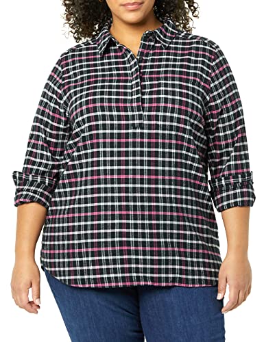 Goodthreads Brushed Flannel Popover Shirt Camisa, Negro/Rosa, Cuadros Escoceses, M