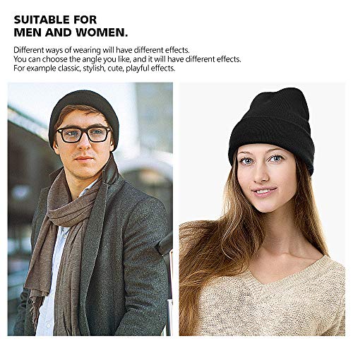 Gorro para Hombres Mujeres Gorro de Invierno Unisex Slouch Beanie Hat Gorro de Punto Negro Cálido Sombrero Adulto Moderno Suave Elástico Sombreros de Esquí Aire Libre Sport Casual