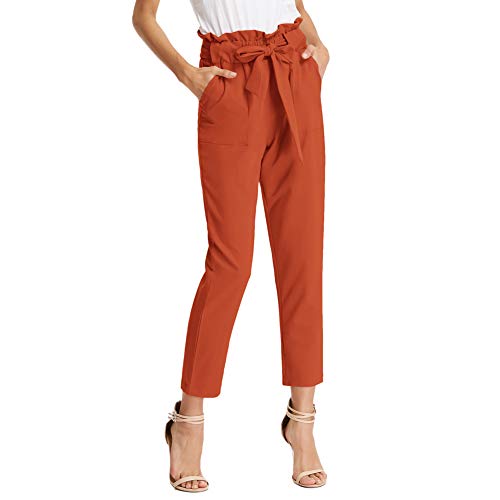 GRACE KARIN Pantalones de Tubo de Cintura Alta para Mujer con Cinturilla elástica Ligero para Primavera otoño Naranja XL CLAF1011-20