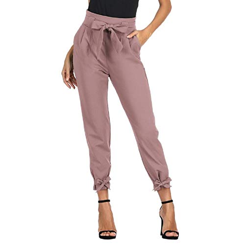 GRACE KARIN Pantalones de Tubo de Cintura Alta para Mujer con cinturón elástico Bodycon Ligero Suave Rosa Gris M CL10903-16