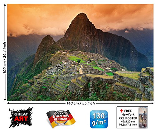 GREAT ART® XXL Póster – Machu Picchu – Mural América del Sur Perú Vistas Inca City Ruina Patrimonio Mundial de la UNESCO Paisaje Cultural Cartel foto y decoración (140 x 100 cm)