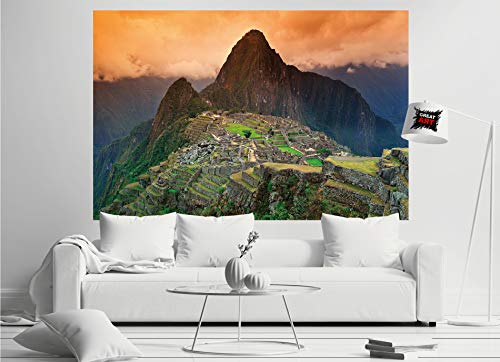 GREAT ART® XXL Póster – Machu Picchu – Mural América del Sur Perú Vistas Inca City Ruina Patrimonio Mundial de la UNESCO Paisaje Cultural Cartel foto y decoración (140 x 100 cm)