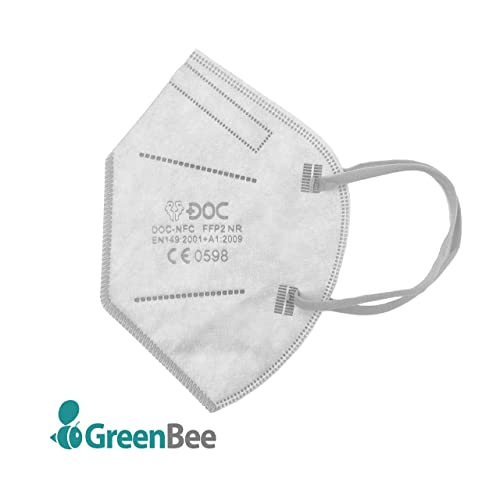 GreenBee Mascarillas FFP2 Homologadas - Mascarillas Higienicas Auto Filtrantes de Partículas - Mascarillas Blanco de 5 Capas y Alta Capacidad de Filtración Igual O Superior Al 95% - 50 Unidades