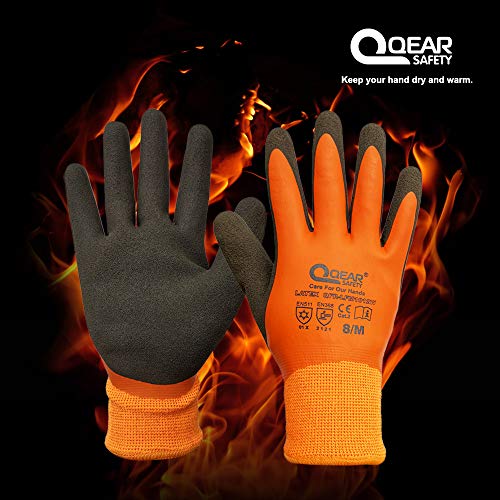 Guante de trabajo térmico con recubrimiento de látex, resistente al frío e impermeable, palma rugosa para un mejor agarre, M, naranja, 192