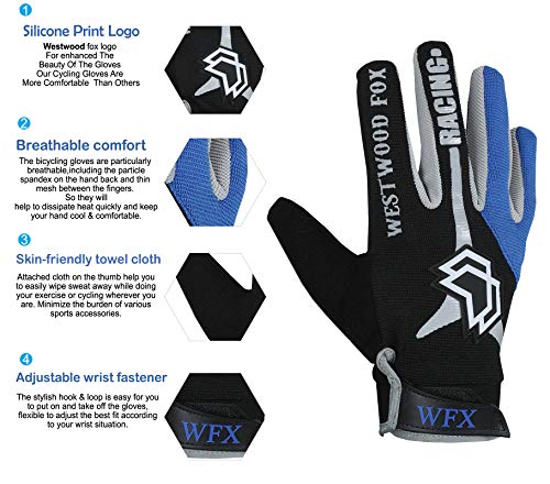 Guantes de ciclismo para hombre con dedos completos acolchados para exteriores, para bicicleta de montaña, guantes de montaña, transpirables, carreras (mediano), color azul