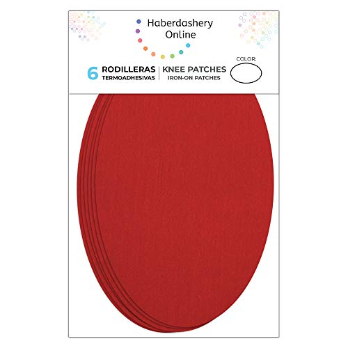 Haberdashery Online 6 Rodilleras Color Rojo termoadhesivas de Plancha. Coderas para Proteger tu Ropa y reparación de Pantalones, Chaquetas, Jerseys, Camisas. 16 x 10 cm. RP5