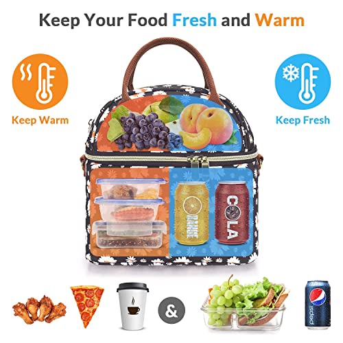 Hafmall 9L Bolsa Termica Porta Alimentos, Portatil Lunch Bag con Dos Compartimentos, Bolsa Isotermica para Mujer, Bolsa Comida Trabajo y Escuela, Margarita