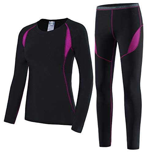 HAINES Conjunto Termico Mujer Ropa Interior Termica Esqui Camiseta Termica para Montaña Ciclismo Fitness Rosa Gr.40