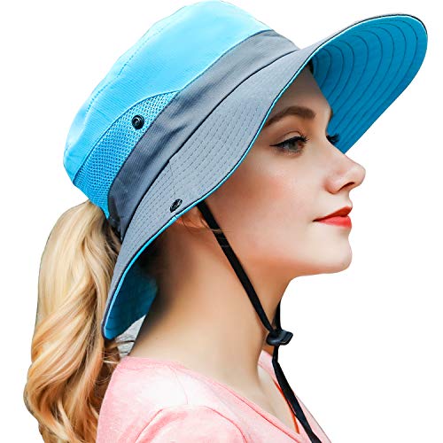 HAPPYPOP Sombrero para mujer con protección UV, plegable, para senderismo, jardín, boonie, azul, Talla única