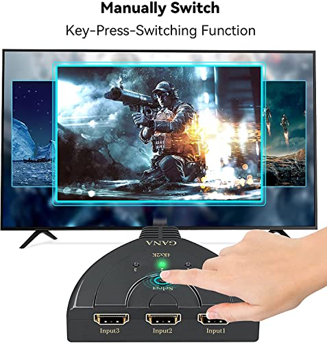 HDMI Switch 4K | GANA 3 Entradas 1 Salida Switch HDMI Splitter Soportes Full HD 4K 3D Duplicador HDMI Conmutador para HDTV/Xbox/PS3/4 /Apple TV/Fire Stick/BLU-Ray DVD-Player Selectores de Audio Vídeo
