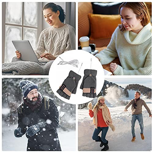 Heated Gloves, 1 Pair USB Heated Gloves Women Men Mitten Winter Hands Warm Laptop Gloves with 3 Setings Full Half Fingers Heating Warm Gloves for Indoor or Outdoor