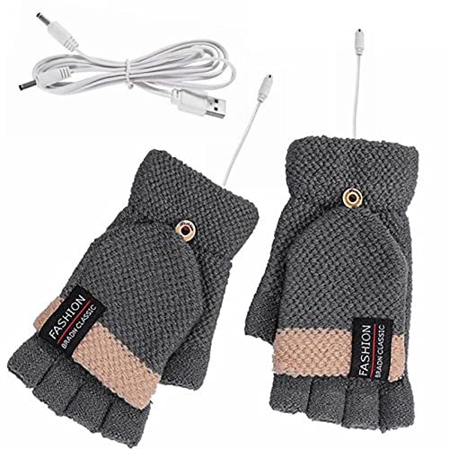 Heated Gloves, 1 Pair USB Heated Gloves Women Men Mitten Winter Hands Warm Laptop Gloves with 3 Setings Full Half Fingers Heating Warm Gloves for Indoor or Outdoor