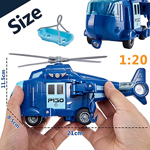 HERSITY Helicóptero de Rescate Avion de Juguete Coche de Friccion con Luz y Sonidos Regalos para Niños 3 4 5 Años (Azul)