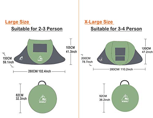 HEWOLF Tienda de Campaña Instantánea 2-3 Personas Portátil Tiendas de Campaña Automáticas Impermeable Fácil de Instalar para Acampada y Senderismo Playa Camping Tent - Verde Grande