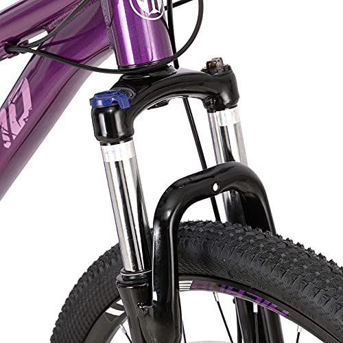 Hiland Bicicleta de Montaña de 27,5 Pulgadas, Cuadro de Aluminio, 24 Velocidades, Disco Dual con Horquilla de Suspensión Lock-out para Mujeres, Color Morado…