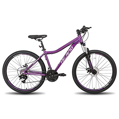 Hiland Bicicleta de Montaña de 27,5 Pulgadas, Cuadro de Aluminio, 24 Velocidades, Disco Dual con Horquilla de Suspensión Lock-out para Mujeres, Color Morado…
