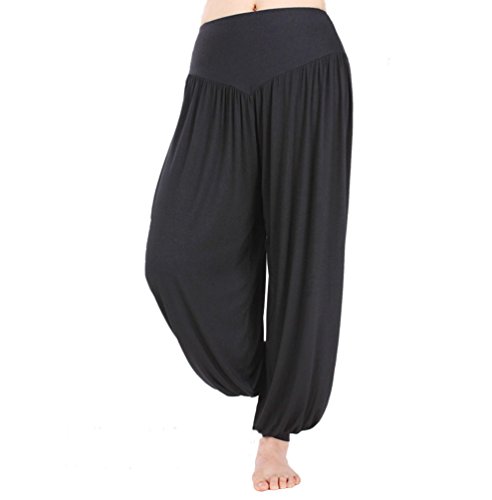 Hoerev Pantalón ancho de Yoga, tejido elástico muy suave, Blanco