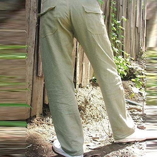 Hombre Pantalones de Lino Sueltos Pantalones Deportivos Elásticos Bolsillo Trabajo Corta Pantalones Pants Pantalón de Playa Casuales Transpirable Fitness Chandal riou