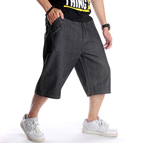 Hombres Hip Hop Moda Bordado Imprimir Pantalones Cortos de Mezclilla Sueltos Street Dance Jeans Pantalones de Skate
