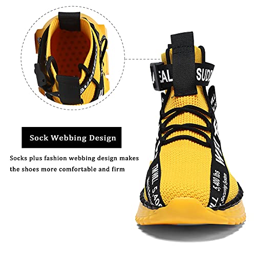 Hombres Zapatos Altas para Caminar Moda Entrenadores Correr Atlético Antideslizante Plataforma Calcetines Calzado Elegante Casual Fitness Deportes cómodos (39,Amarillo)