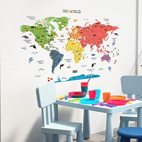 HomeEvolution, Mapa del mundo adhesivo [texto en inglés], de tamaño grande, desmontable, para niños, guardería, sala de juegos, decoración de pared