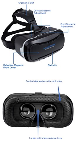 Huispark Auriculares VR, Gafas de Realidad Virtual en 3D, Para Android y iPhone 4.7 "-6.0" Pulgadas Smart Phone(Negro-VR-203)