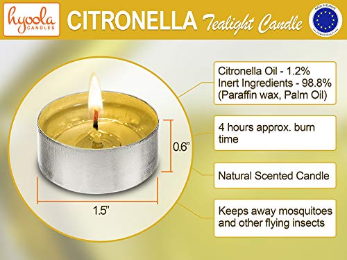 Hyoola Tealight Citronella Candles - Anti Mosquito Candle - 4 Hour Burn - 50 Pack - DEET Free
