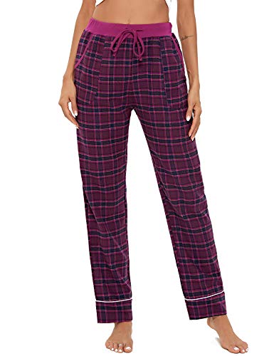 iClosam Pantalones Largos de Pijama Mujer 100% Algodón Pantalones Cuadros de Un Ajuste Relajado Suave y Comodo para Dormir S-XXL