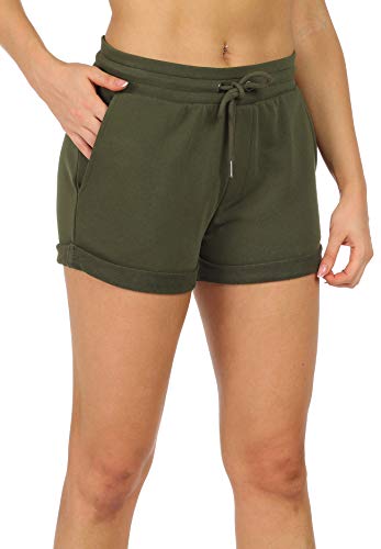 icyzone Pantalón Corto para Mujer para Correr, Pack de 2 (L, Negro/Ejercito Verde)